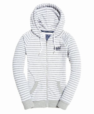 Superdry Ebele Stripe Cipzár Női Kapucnis Pulóver Szürke/Csíkok | JLNZG1678